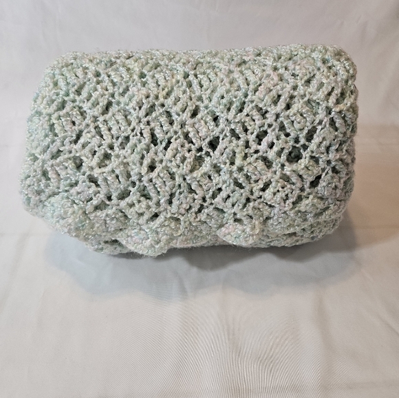 Handmade Crochet Blanket 40x40 Soft Lacy Afghan Pastel Baby Heirloom Cozy Throw - Picture 6 of 17
